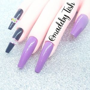 Handmade Press On Nails Black Pink Clear Stripes